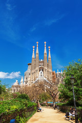 Fototapeta na wymiar Barcelona, Spain - April 18, 2016: Cathedral of La Sagrada Familia