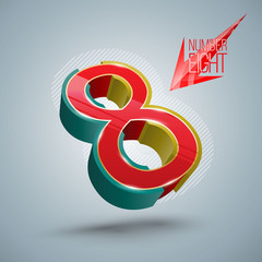 Vector Number Eight 3D style. Vector illustration