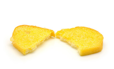 Crispy bread butter with sugar on white