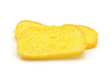 Crispy bread butter with sugar on white