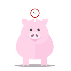 Piggy-bank saves time . Vector flat illustration