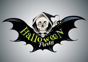Halloween Party Design template with skull and place for text logo design.-vector illustration