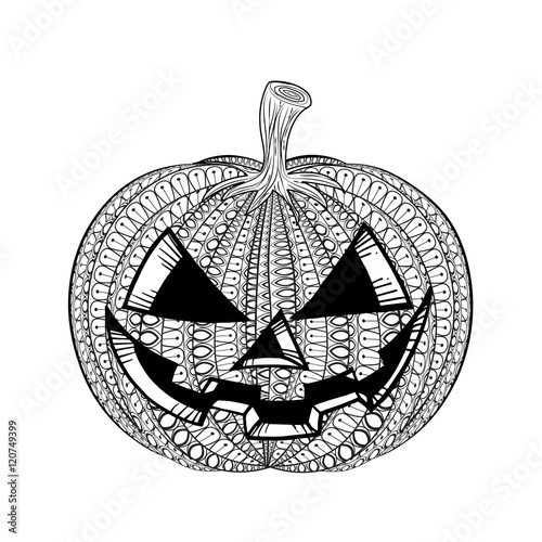 Vector Pumpkin IPumkin With Smile Hand Drawn In Zentangle Style Tribal Totem For Tattoo