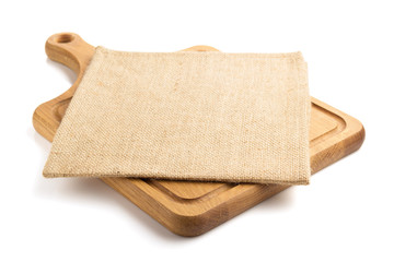cutting board and napkin isolated on white