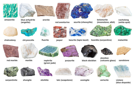 collection from gemstones and minerals with names