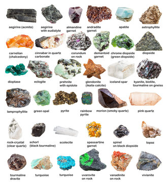 collection from gemstones and crystals with names