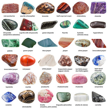 various tumbled decorative stones with names