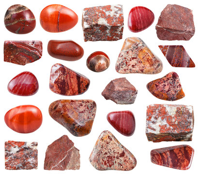 collection from specimens of red jasper gemstone