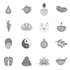 Spa icons set in black monochrome style. Beauty and care elements set collection vector illustration