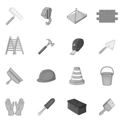 Working tools icons set in black monochrome style. Construction elements set collection vector illustration