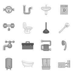 Bathroom icons set in black monochrome style. Plumbing service set collection vector illustration