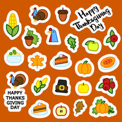 Set of abstract sticker thanksgiving day icon. holiday symbols.