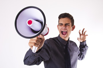 businessman with megaphone shouting