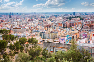 Fototapeta na wymiar Panoramic view of Barcelona from Park Guell in a summer day in Spain