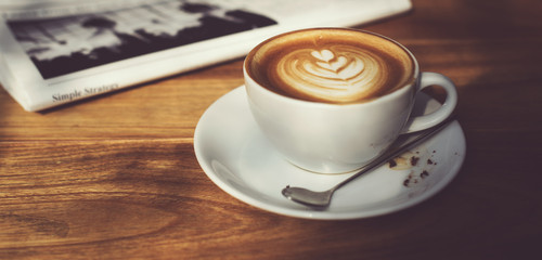 Coffee Shop Cafe Latte Cappuccino Newspaper Concept