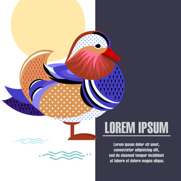 Vector template poster with the image of Mandarin ducks.