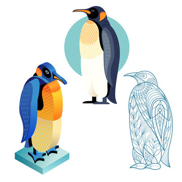 Set penguin image in different styles.