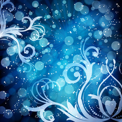 Abstract floral pattern on a blue background, made of transparen