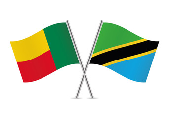 Benin and Tanzania flags. Vector illustration.