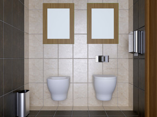 Modern interior of a bathroom in a city apartment. 3D Render