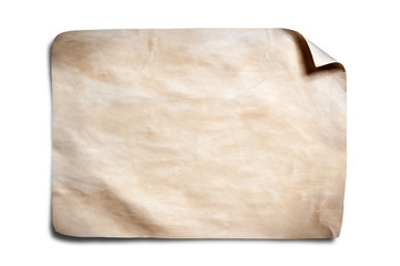 Old paper sheet isolated on white background
