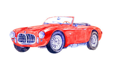 Hand Painted Watercolor Illustration Isolated Red retro sport car - 120757747