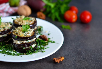 Appetizer of eggplant and nut sauce, cilantro and garlic
