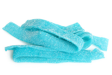 Chewy candy blue stripes on a white background.