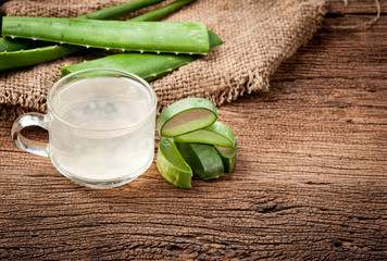 Aloe Vera Healthy drink on wooden background