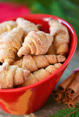 Christmas cookies with sugar, cinnamon and nuts on New Year's 