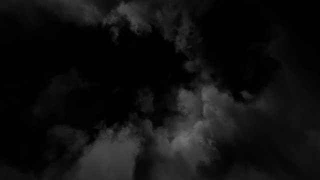 flying through dark clouds, with lightnings