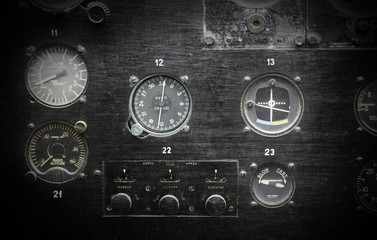 Different meters and displays in an old plane