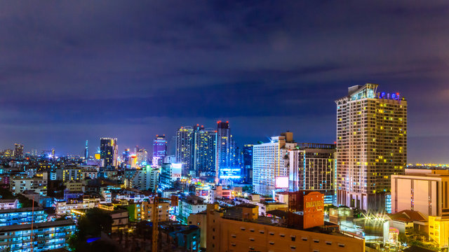 Cityscape on beautiful night from ratchadapisek road Bangkok Thailand's capital.