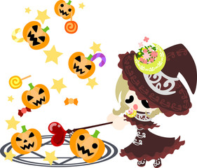 Obraz na płótnie Canvas Halloween and jack-o-lanterns and a pretty witch