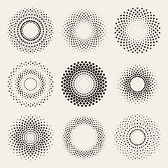 Vector Radial Gradient Halftone Sunburst Circle Shape Stippling Design Elements