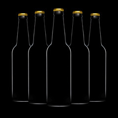 Silhouette of beer bottles with clipping path isolated on black background