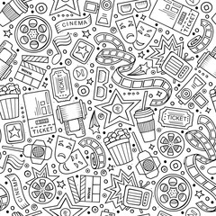 Cartoon cute hand drawn Cinema seamless pattern