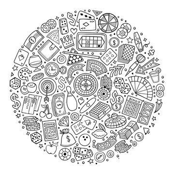 recommend clip art: Set of Casino cartoon doodle objects, symbols and items