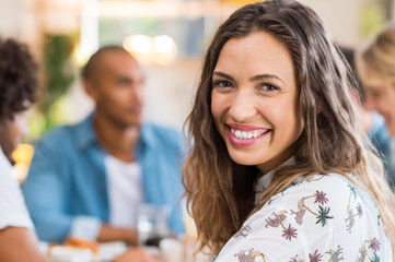 Smiling girl at cafeteria