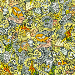 Cartoon cute doodles hand drawn Electric vehicle seamless pattern