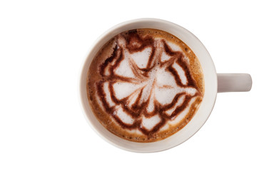 Hot coffee cup with clipping path top view isolated on white bac