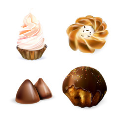 chocolate cake, candy, cake, set, icon