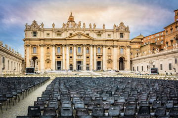 Vatican city square. / View at marble sunrise in Vatican main city square, religious catholic center, Rome.