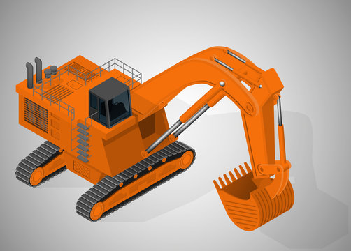 Vector isometric illustration of a mining excavator. Equipment for high-mining industry.