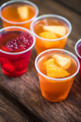 fruity jelly in plastic cups