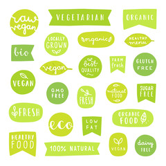 Big set of healthy food badges. Bio, organic, vegan fresh etc.