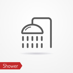 Abstract simplistic shower icon in silhouette line style with shadow. Travel vector stock image.