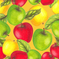 Seamless pattern of hand drawn apples
