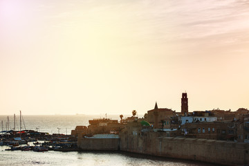 Old city of Akko at the sunset