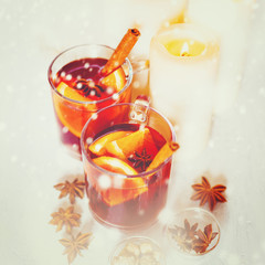 Christmas festive drink, mulled wine with spices